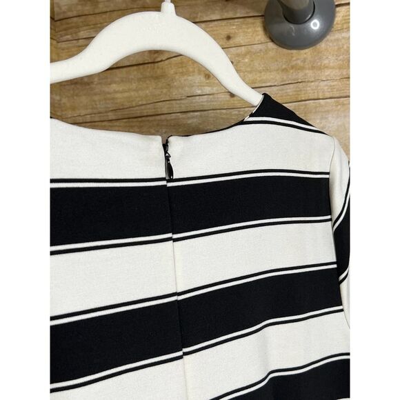 LOFT CASUAL CLASSIC STRIPED FIT AND FLARE CAREER SPECIAL OCCASION PLEATED DRESS - Picture 2 of 3